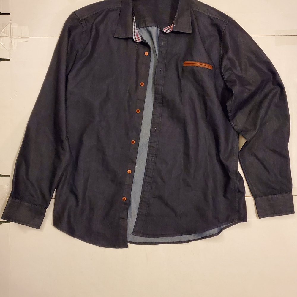 COOFANDY Mens L Button Up Dress Casual Shirt Blue Long Sleeve Plaid Flip Cuff